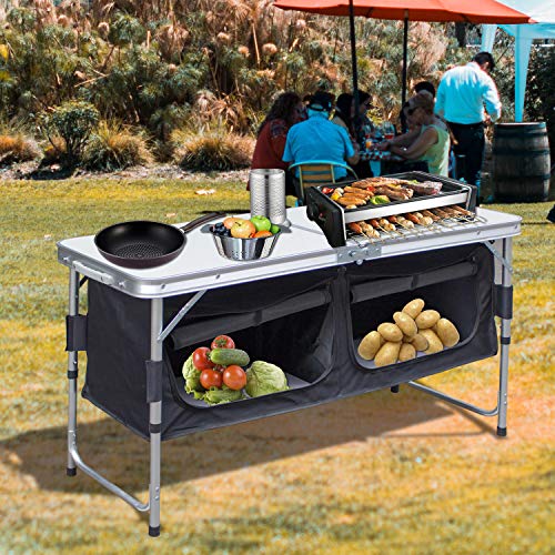 Jopassy Campingküche Campingschrank|Klappbarer Campingschrank mit Aluminiumgestell|Hitzebeständige Arbeitsplatte|für Camping und Outdoor,Inkl.Tragetasche