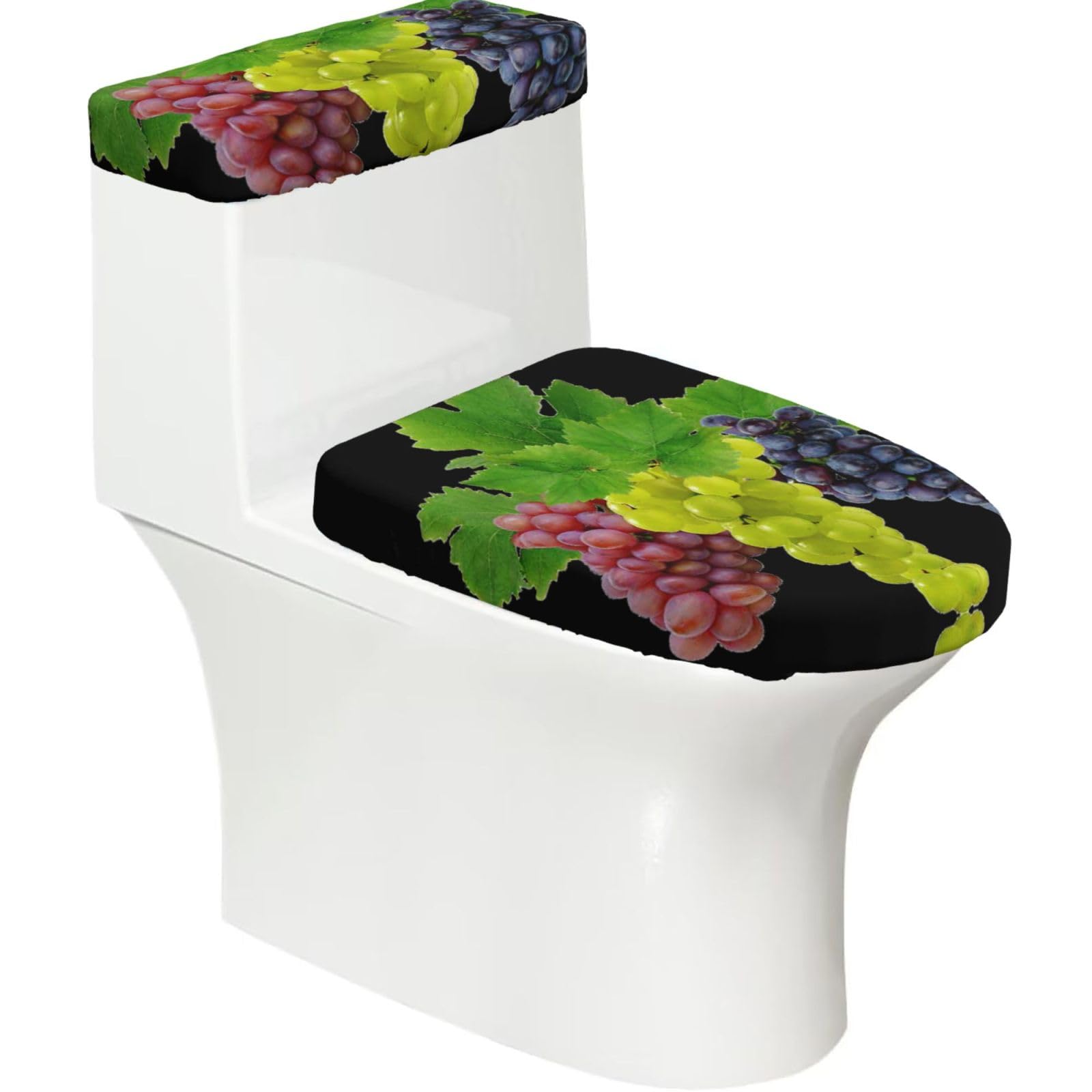 Grape Print Bathroom Decor Toilet Lid Cover And Tank Covers, Restroom Accessories Fits Most Round
