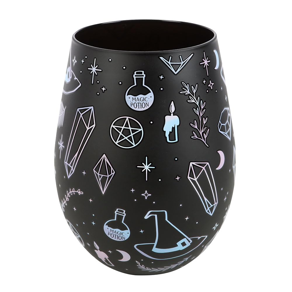 Something Different Wholesale Crystal Witch Print Stemless Glass - 15 oz Unique Stemless Wine Glass for Crystal Enthusiasts, Witchcraft Decor, Gift for Witches and Crystal Lovers