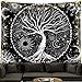 BOZILY Tapisserie Wandbehang, Schwarz und Weiß Baum des Lebens Wandteppiche Mondphasen Tapestry für Wohnzimmer Tagesdecke Zimmer Schlafzimmer( L/150x200cm)
