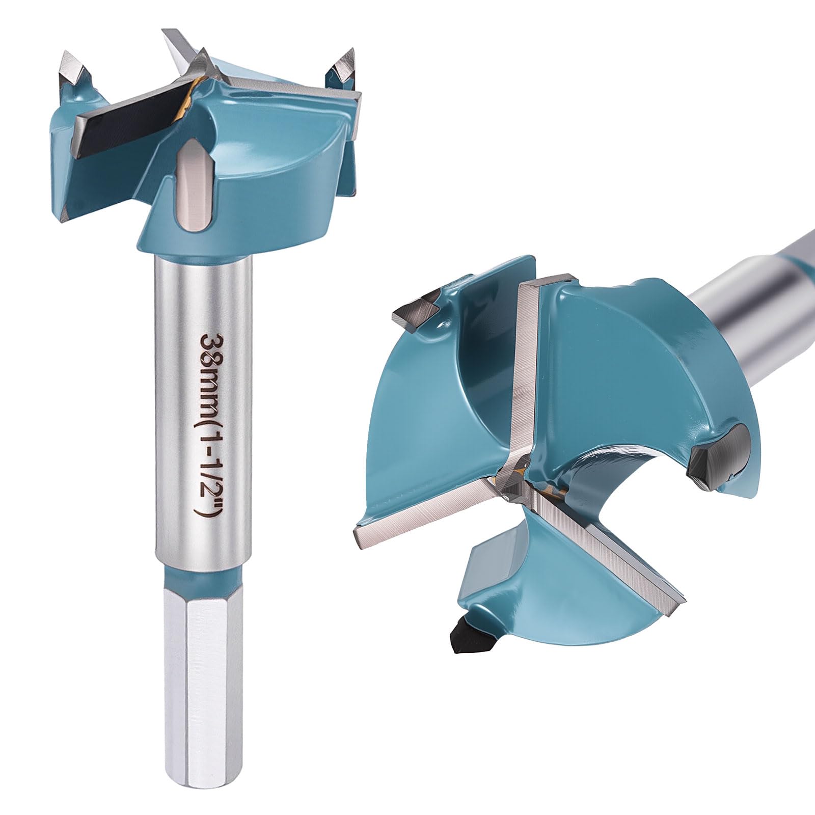 DTGN 38mm Forstner Drill Bit 1-1/2" - 1Pack - Good for Wood Plastic Plywood - 3 Flutes Tungsten Carbide Woodworking Hole Saw Cutter with Hex Shank - Green