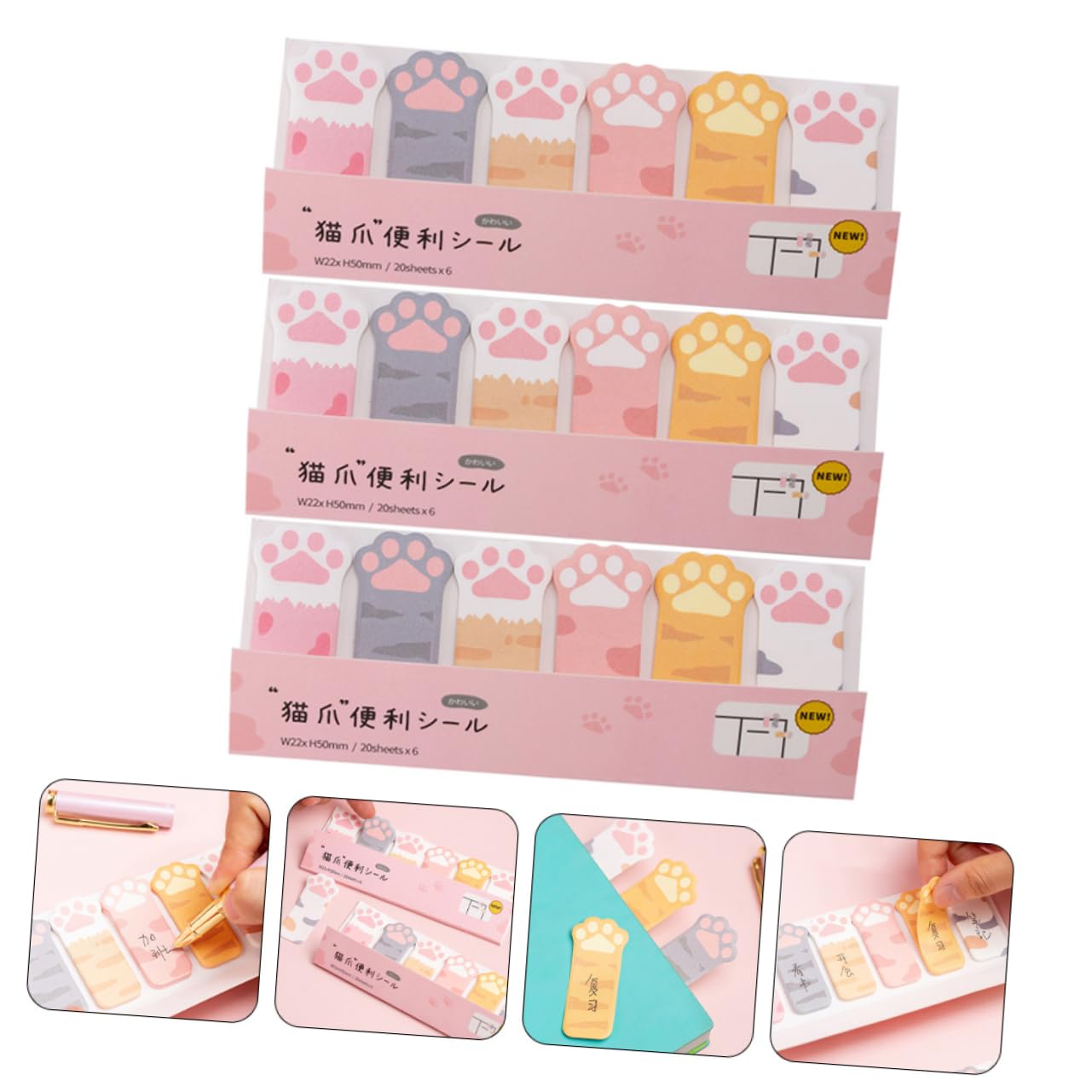 SHINEOFI 5 Sätze Haftnotiz Pfotenabdruck Klebestreifen Farbig Post Klebstoff Beschriftung Aufkleber Labels Stickers Notepad Abreißbare Memo-tabs Schulseitenmarkierungen Papier 3 Stücke * 5
