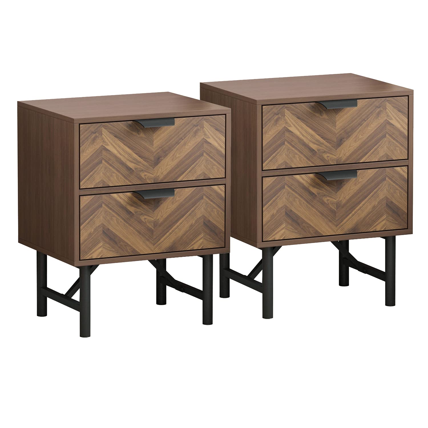 Homsee Set of 2 Nightstand with 2 Drawers & Metal Legs, Modern Bedside Table End Side Table for Bedroom, Living Room, Brown (18.9”L x 15.7”W x 24”H)