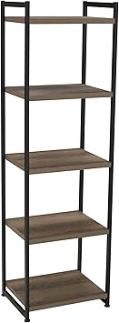 Household Essentials 5 Tier Storage Tower Metal, Grey Shelf Black Frame, Ashwood
