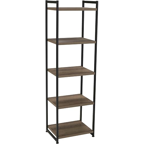 Household Essentials 5 Tier Storage Tower Metal, Grey Shelf – Black Frame, Ashwood