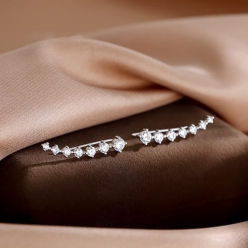 Miniatura 6 de Aretes de plata esterlina 925 sólidos con 7 cristales de Reffeer, aretes de escalador para mujer, aretes envueltos