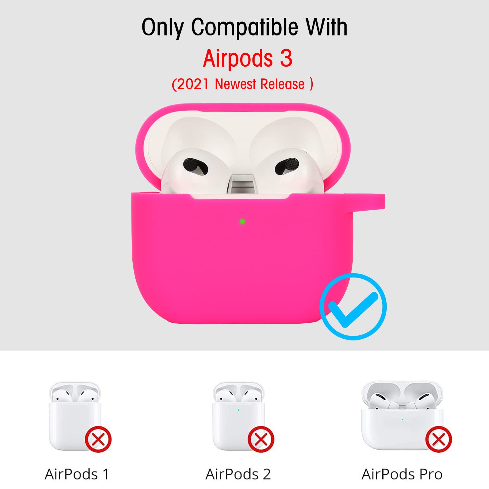 Custodia in Silicone Compatibile con AirPods 3, Case Cover Protettiva in Premium Silicone per Airpods 3rd Generation(2021) con Moschettone, LED Frontale Visibile, Watermelon Red - 3