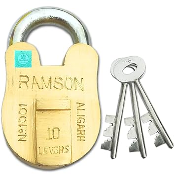 Ramson Brass 10 Lever Double Locking Churidar Lock with 3 Stainless Steel Keys (65mm, Gold)