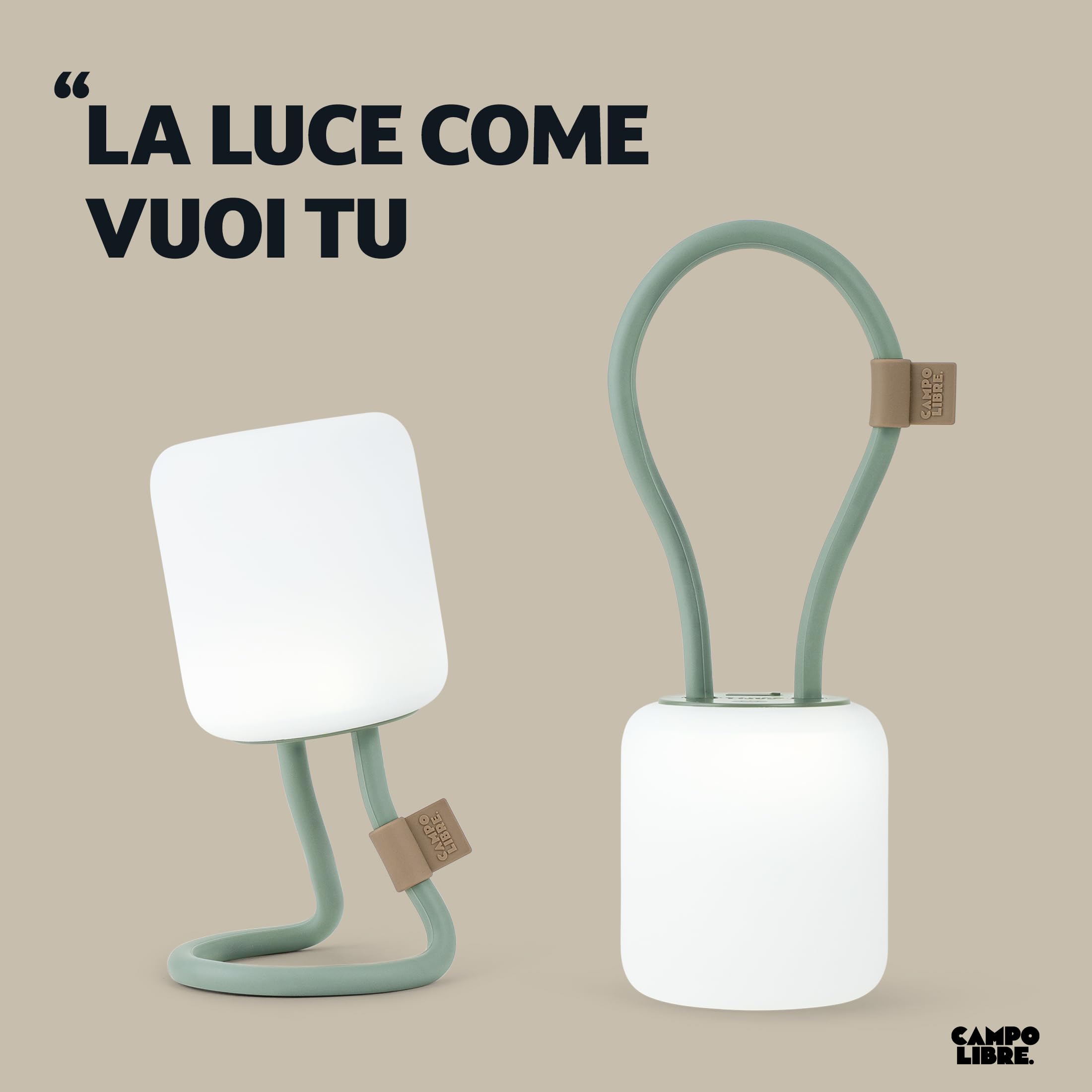 Campo Libre.® LENI Lampada da Campeggio – Luce da Esterno con Manico Flessibile, Lampada da Esterno Dimmerabile, Lanterna IPX4, 200 h di Autonomia, SqueezeShell Infrangibile, USB-C. Rettangolo, Verde