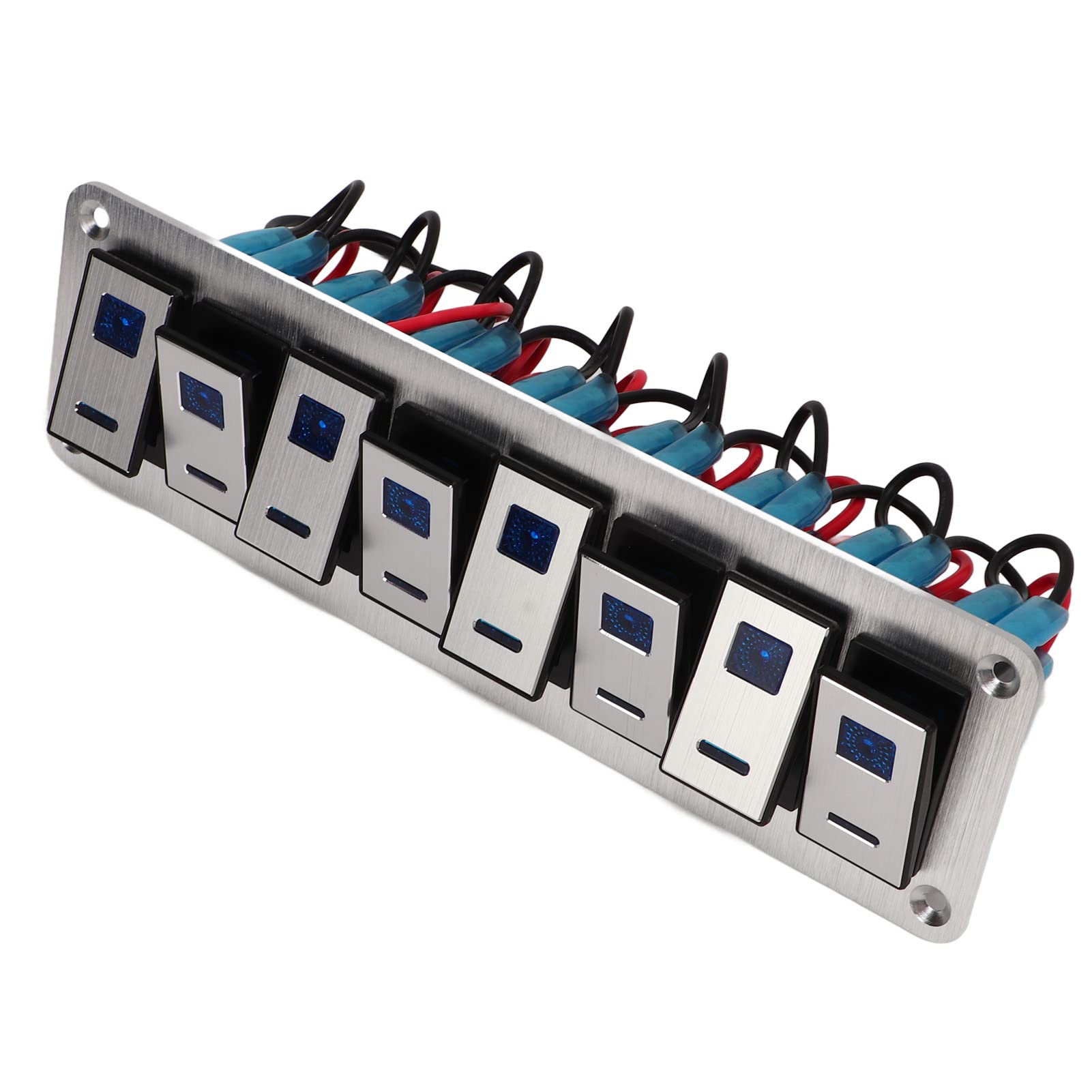 Panel de Interruptor Basculante de Metal y PC Panel de Interruptor de Palanca de 8 Bandas 12 a 24 V 5 Pines Luz Azul Dual Pre Cableado para Automóviles RV Motocicletas Remolques UTV