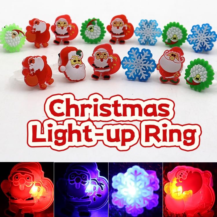 20PCS Weihnachten Blinkende Ringe LED Leuchtringe Fingerlichterm LED Fingerlampe Leuchtende Ringe Mit Weihnachtsmann Weihnachtsbaum Anderen Mustern Für Weihnachten Geburtstagsfeier Musikfestival Party