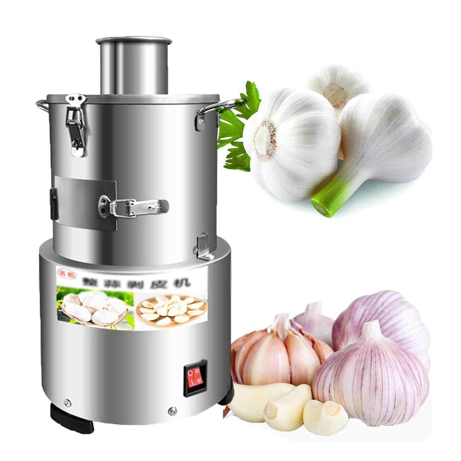 HajMyrdonyx Commercial Garlic Peeling Machine, Powerful 200W Electric Garlic Peeler, Whole Garlic, Stainless Steel, 95% Peeling Rate 30kg/H for Home Grain Separator Restaurant