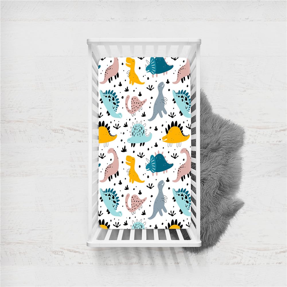 Odot Cot Bed Sheets, Bedside Cribs Fitted Sheets for Boys and Girls, Baby Bed Sheets Cot Bed Mattress Protector, Bassinet Sheets, Easy Care Soft and Dureable (90x45cm,Dinosaur Print 7)