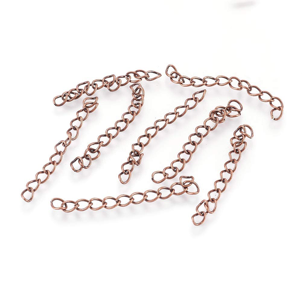 FASHEWELRY 100 Strands Iron Necklace Extender Chain Red Copper Chain Extension Tails 1.77-2.16 Inch for DIY Crafts Necklaces Jewelry Making