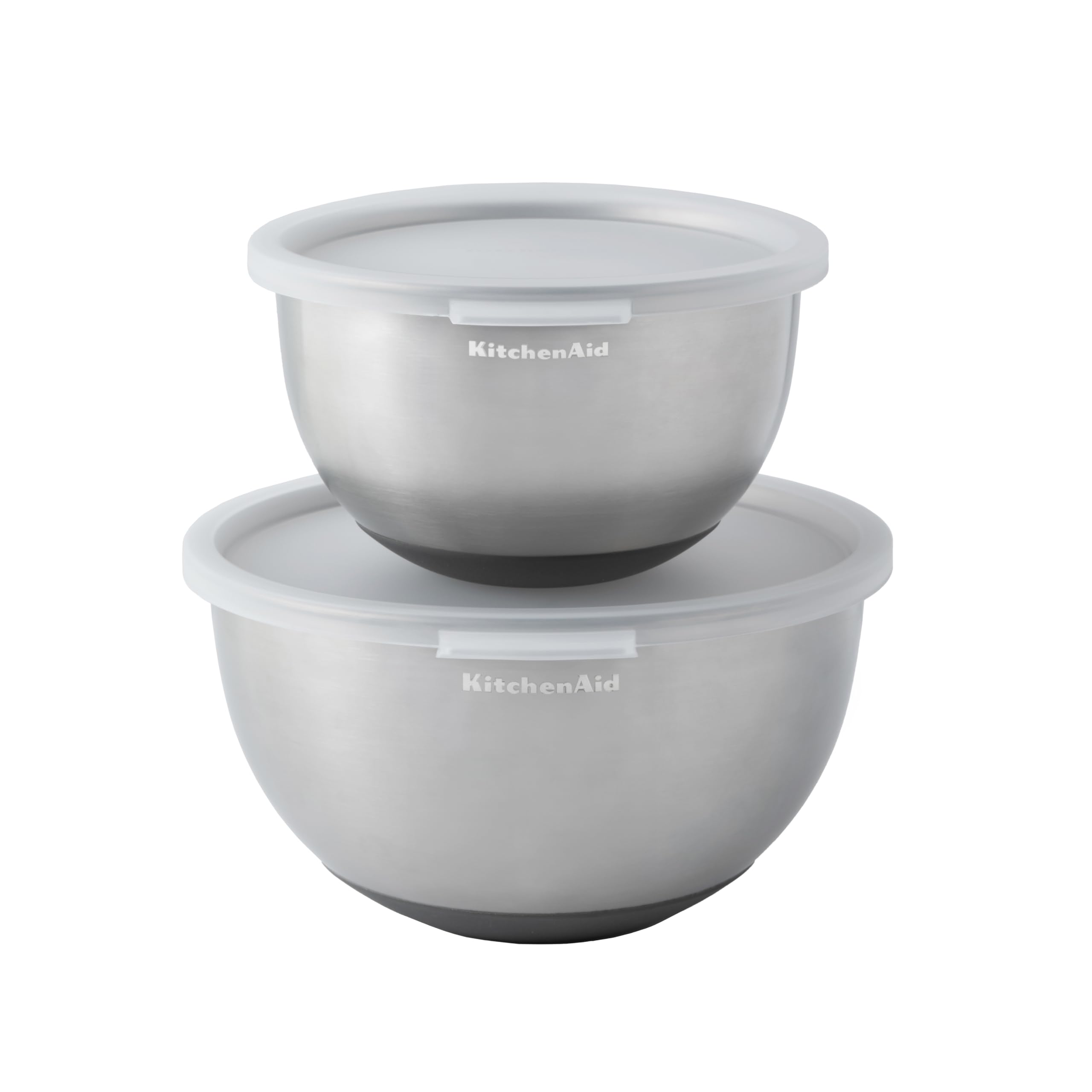 KitchenAid KitchenAid 2pc Mixing Bowls Set with Lids, Stainless Steel Nesting Bowls with Non-Slip Base, Ideal for Baking, Food Prep and Foo