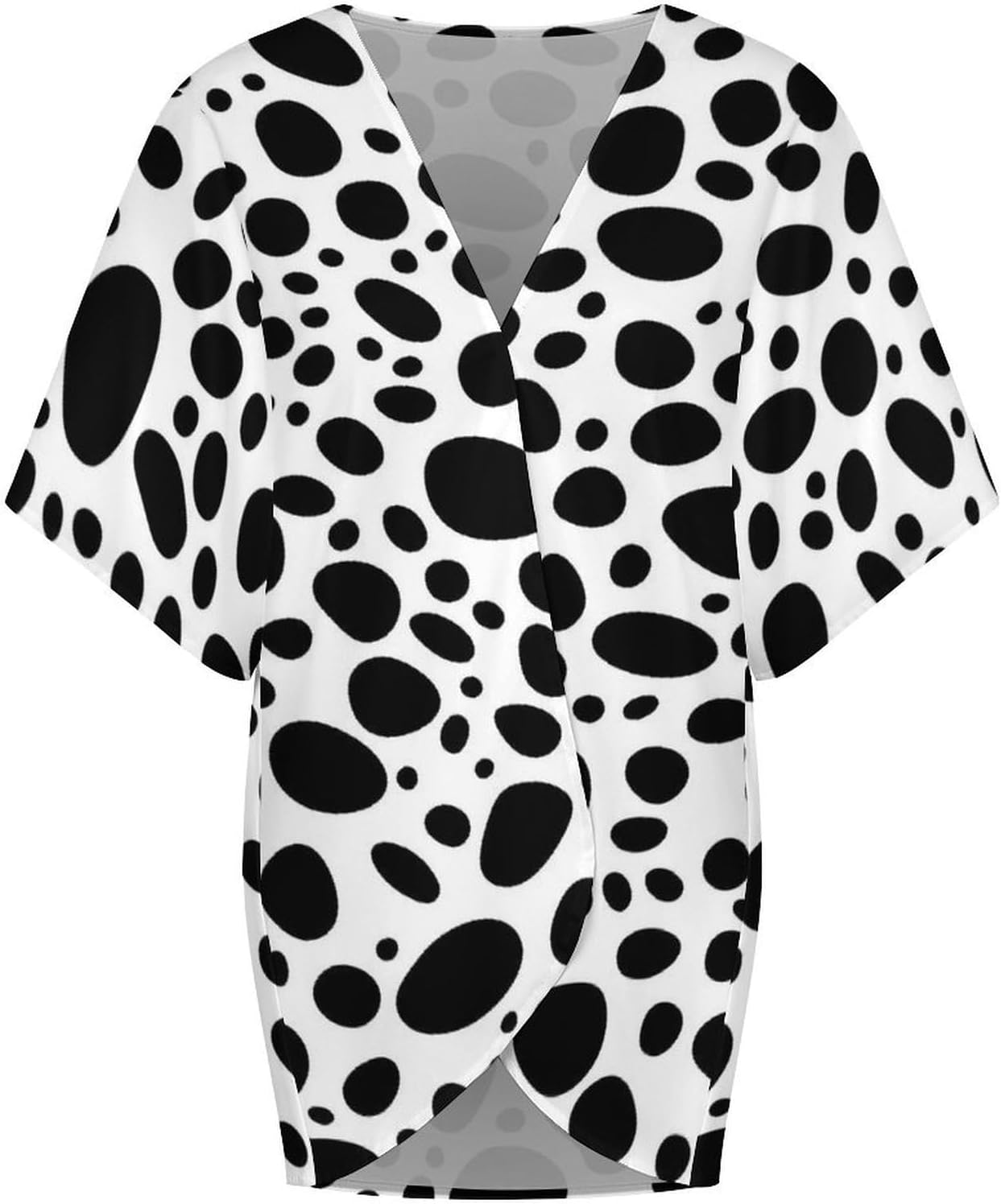 Cow Dalmatian Dog Printed Women's Open Front Cardigan Short Sleeves Jacket Lightweight Sweaters Tops