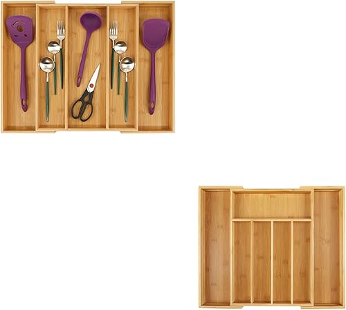 Utoplike Organizador de cajones de cocina expandible de bambú y bandeja de cubiertos de bambú, (11.5-18 pulgadas) de ancho x 15 pulgadas de alto x