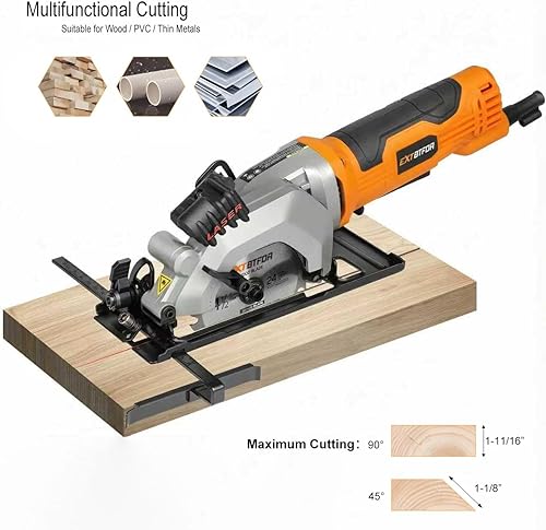 Miniatura 8 de Sierra circular eléctrica, mini sierra circular de 4.8 A con guía láser, sierra con cable de 4000 RPM equipada con 3 cuchillas de 4-12 pulgadas,
