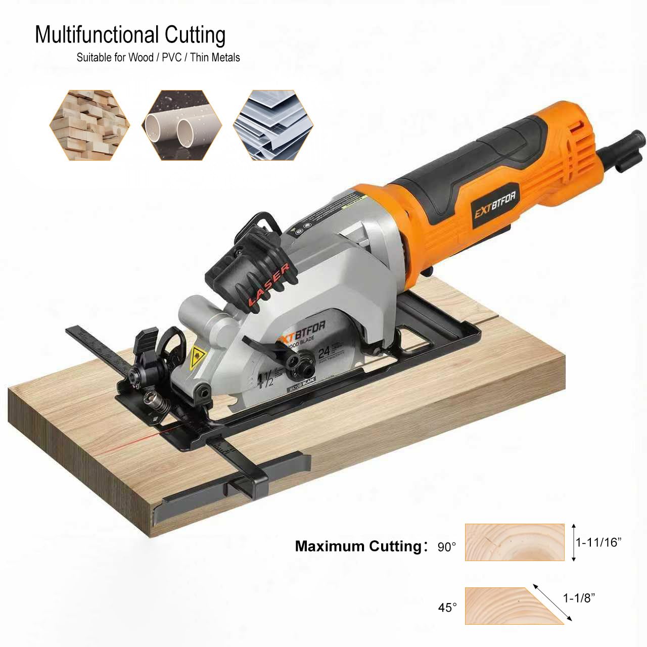 Extbtfor Power Circular Saw - 4000RPM Laser Guide -8 Extbtfor Power Circular Saw - 4000RPM Laser Guide -8