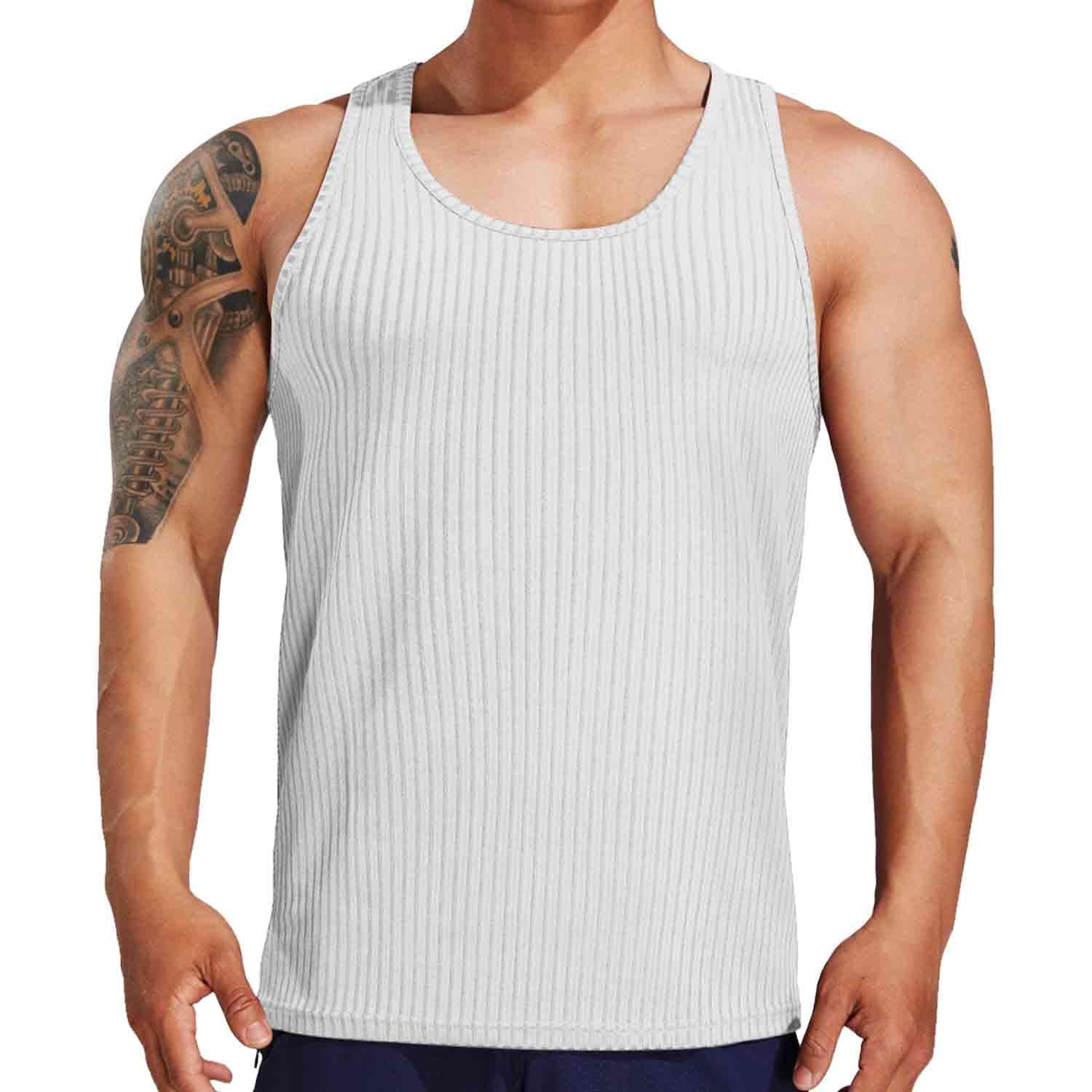 Camiseta sin mangas para hombre, de punto acanalado, para gimnasio, entrenamiento, atletismo, fitness