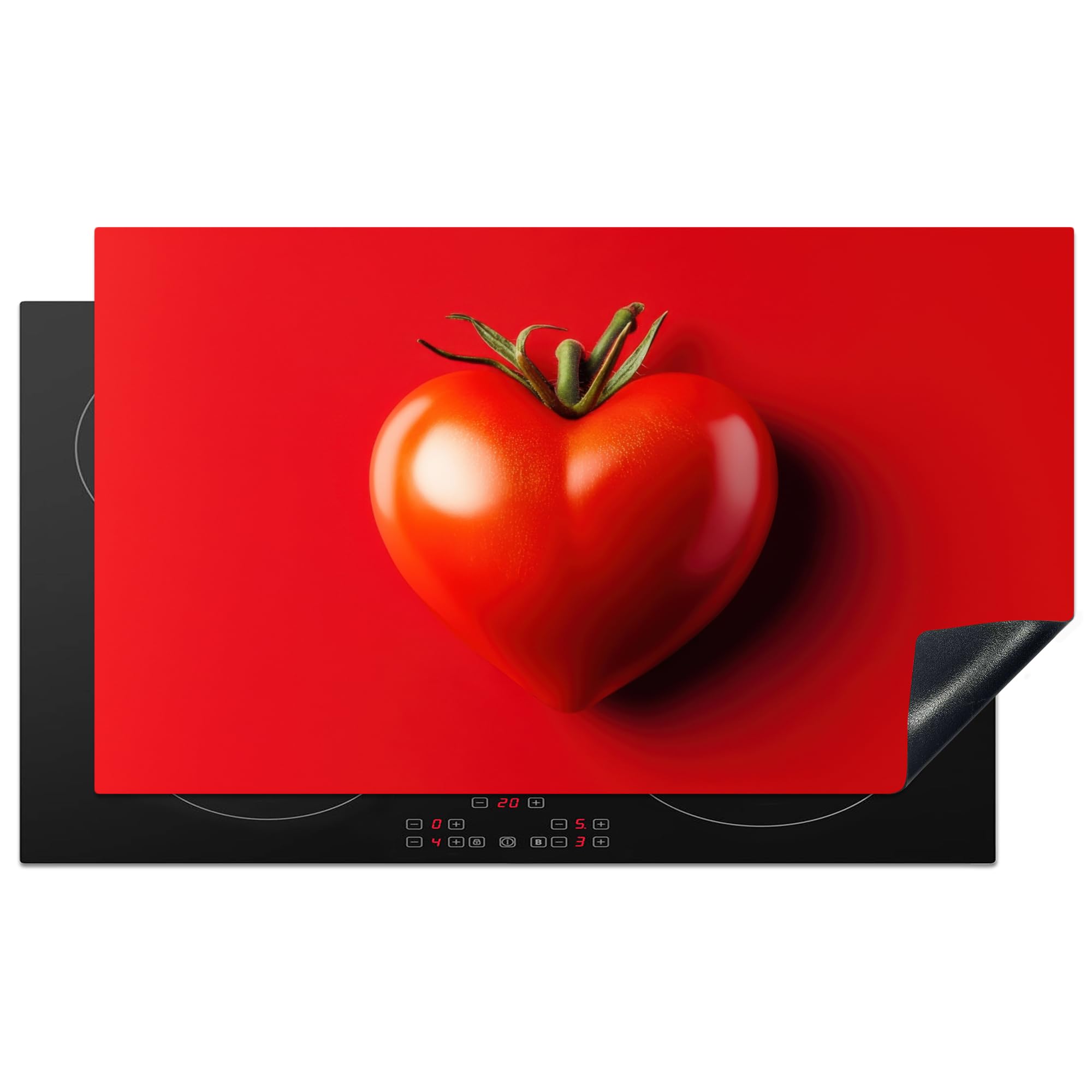 KitchenYeah© Induction Hob Protector Mat 20.5"x35.9" / 91.2x52 cm Stove Cap Top Cover Kitchen Cooker Covers for Electric Hobs Vinyl Tomato - Red - Heart