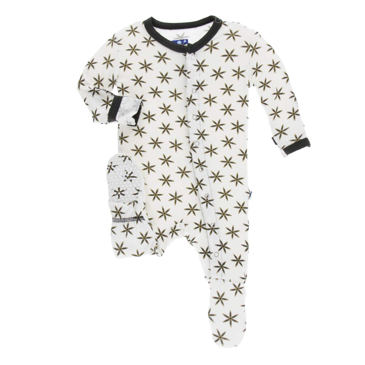 KicKee Pants Print Infant Footie with Snaps (Natural Star Anise - 0-3 Months)