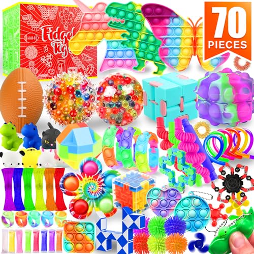 Fidget Toys Set, 70 Pack Sensory Toys Party Favors Kids Autism Autistic Children, Classroom Treasure Box Chest Prizes Pinata Stuffer Gifts Small Mini Bulk Toy Carnival ADHD