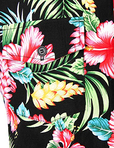 Jogal Men's Sleeveless Flower Casual Button Down Hawaiian Shirt X-Large A358 Blackhibiscus #TOP4