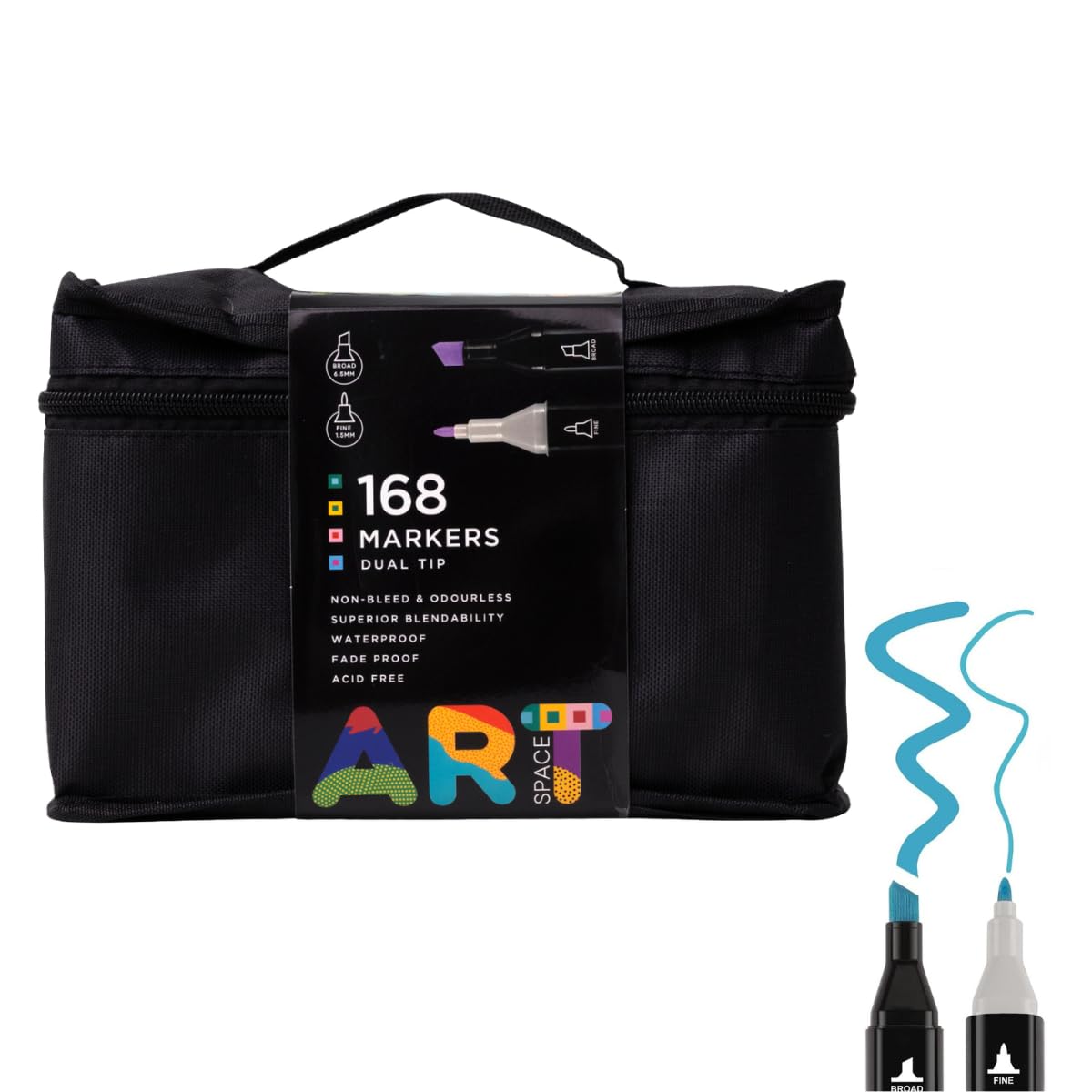 Artspace 168 Dual Tip Markers with Carrying Handle Fine & Broad Tip Colouring Pens for Adults and Kids Colouring Books Drawing Painting Sketching Highlighting