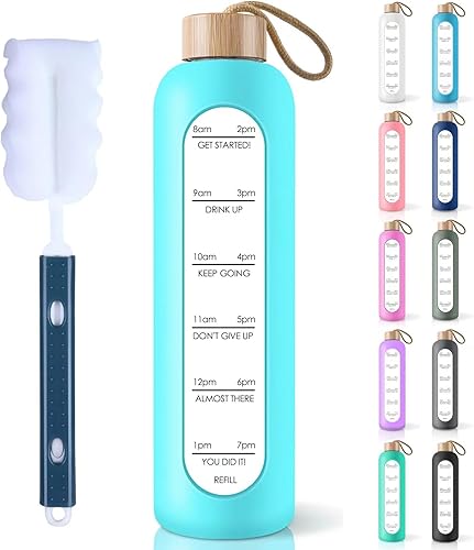 Miniatura 23 de PROBTTL Botellas de agua de vidrio de 25 onzas – Botella de agua de vidrio de borosilicato motivacional con funda de silicona y tapa de bambú, a