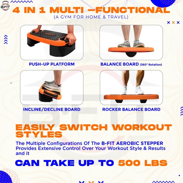 Image of B Fit Premium Quality Aerobic Steppers (53X33X13 CM-ORANGE)