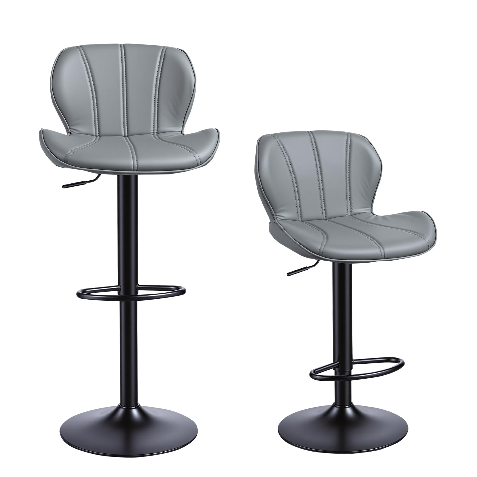 Panana Set of 2 Ergonomic Adjustable Bar Stool PU Leather Soft Sponge Cushioning Integrated Footrest Counter Barstool (Grey)
