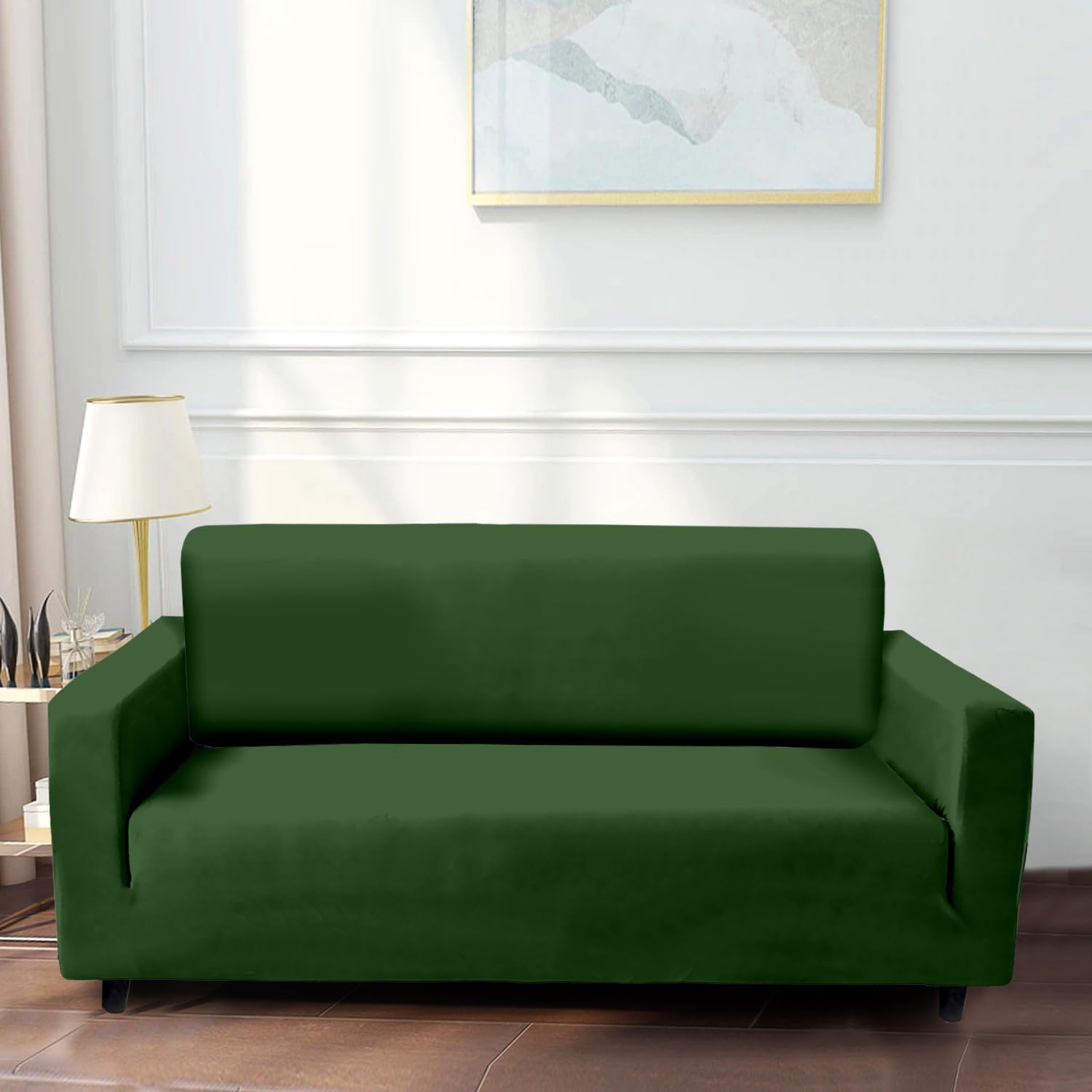 Plain Sofa Cover | Highly Elastic Cover | Stretchable Universal Sofa Slipcover for Dining Drawing Room | Washable | Three Seater Sofa Cover | Dark Green-image-6