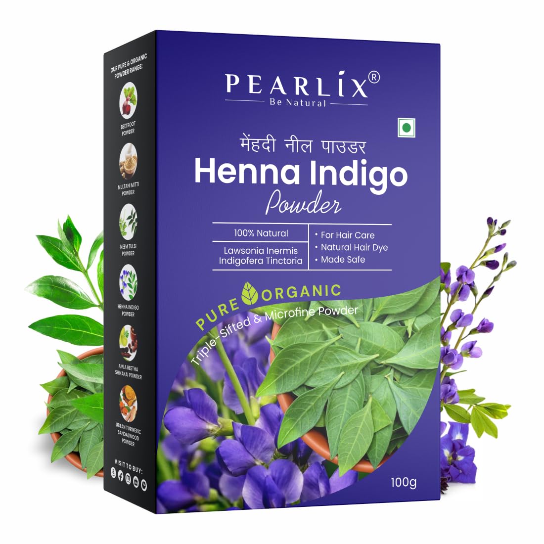 PEARLIX BE NATURAL100% Pure Organic Henna & Indigo Powder for Hair Color Conditioning & Anti-Dandruff | Hair Enhances Shine Strengthens & Reduces Hair Fall (Pack of 1)-image-5