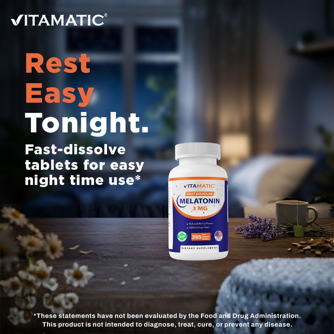 Vitamatic Melatonin 3 mg Fast Dissolve Tablets, Berry Flavor, 365 Count — Amazon image 5