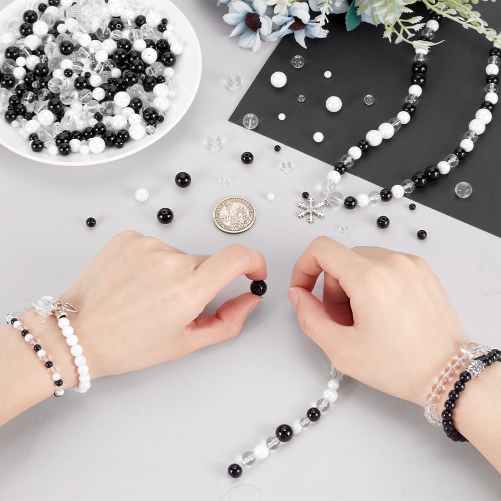 PH PandaHall 765pcs Black White Round Glass Beads 4/6/8/10mm Craft Beads for Bracelet Neckalce Jewellery Making Assorted Goth Bead Bulk for Punk Style Halloween Christmas Home Decorations - Image 4