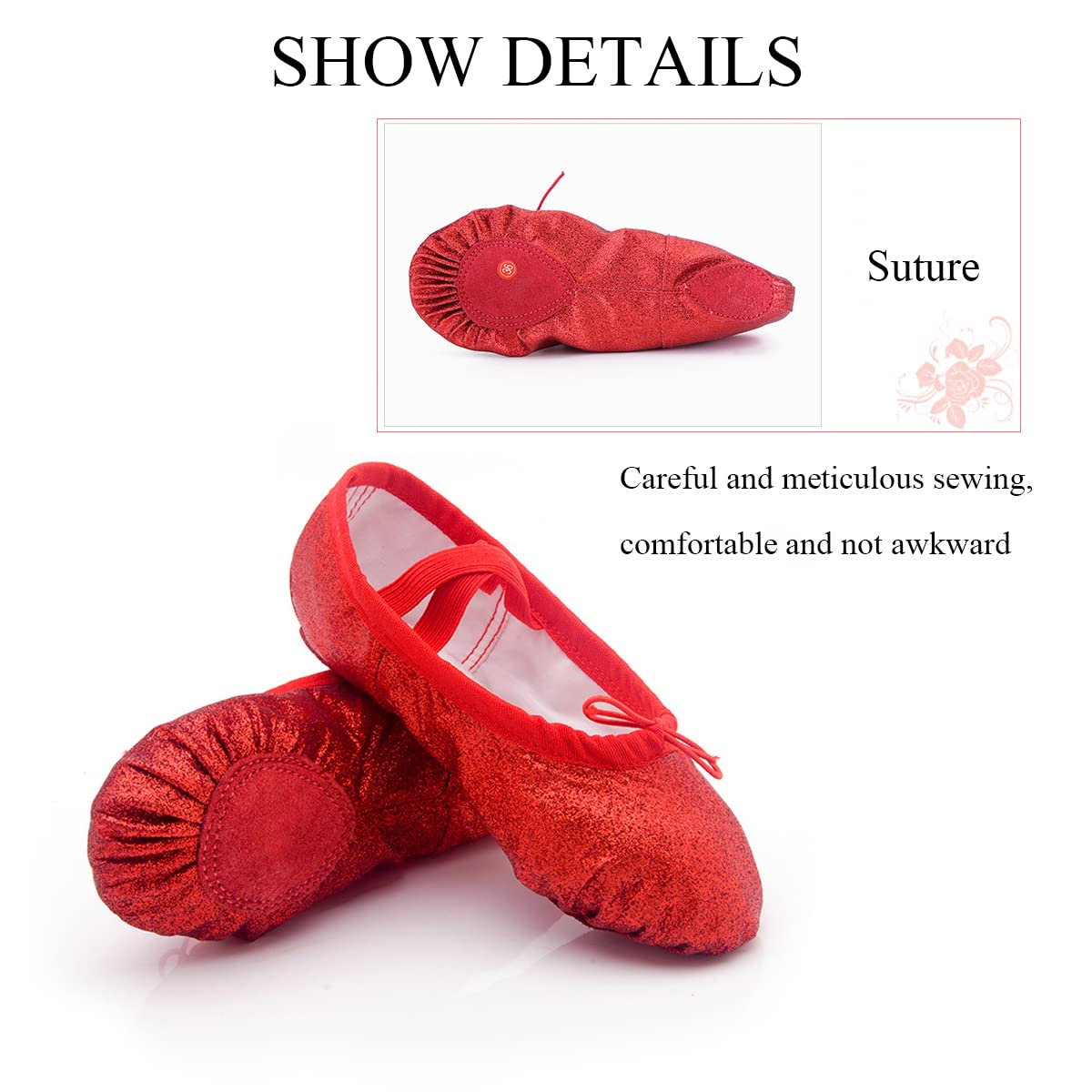 Pantofole da Ballo Ballerine Yoga con Suola Divisa, Pantofole da Ballo in Raso per Ragazze, Suola Morbida e Confortevole, Antiscivolo per Bambini, Donne e donne-40-rosso (Blu 23 EU)