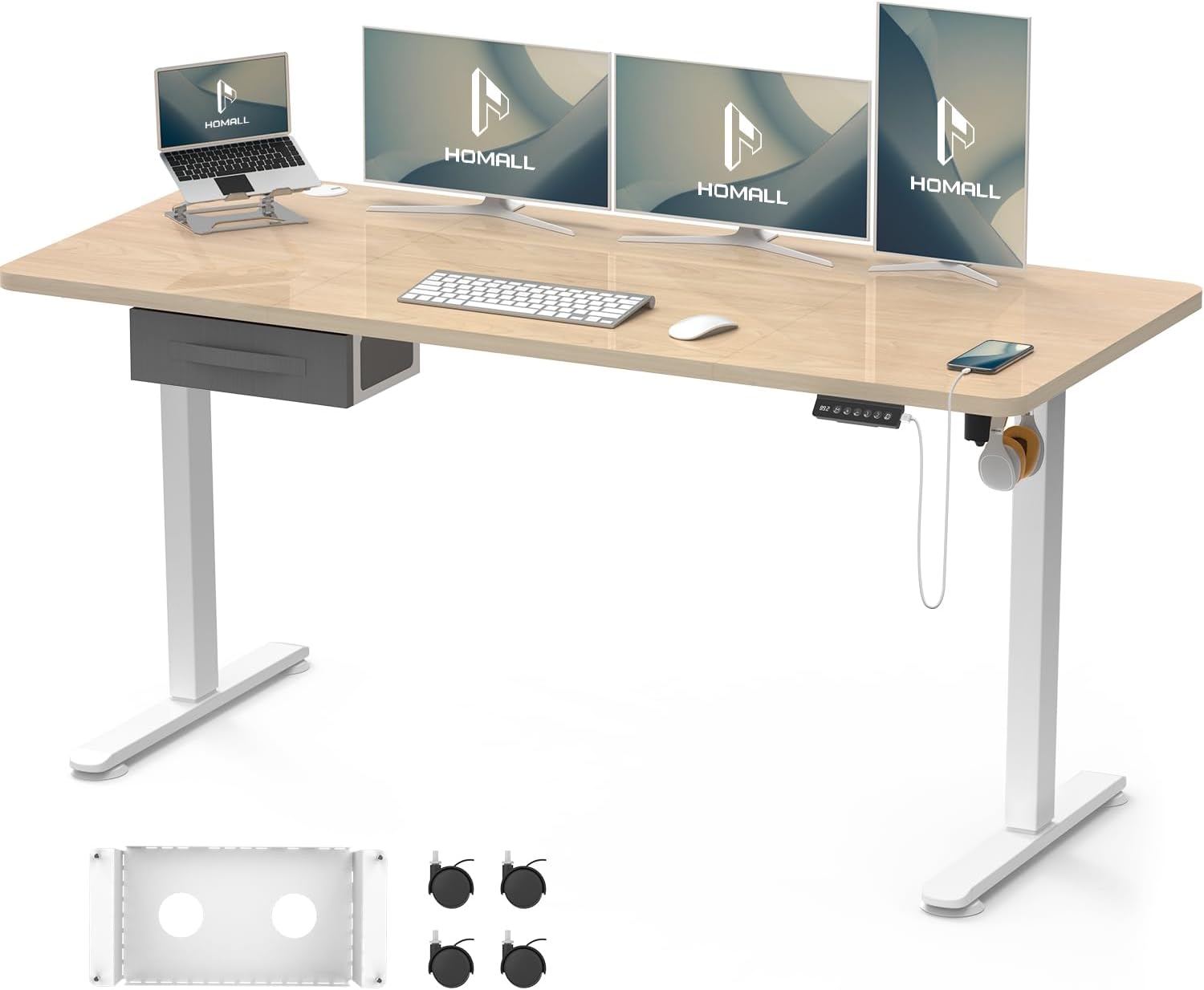 Bureau assis-debout Casaria - Réglable en hauteur électrique - 160x75cm Zwart