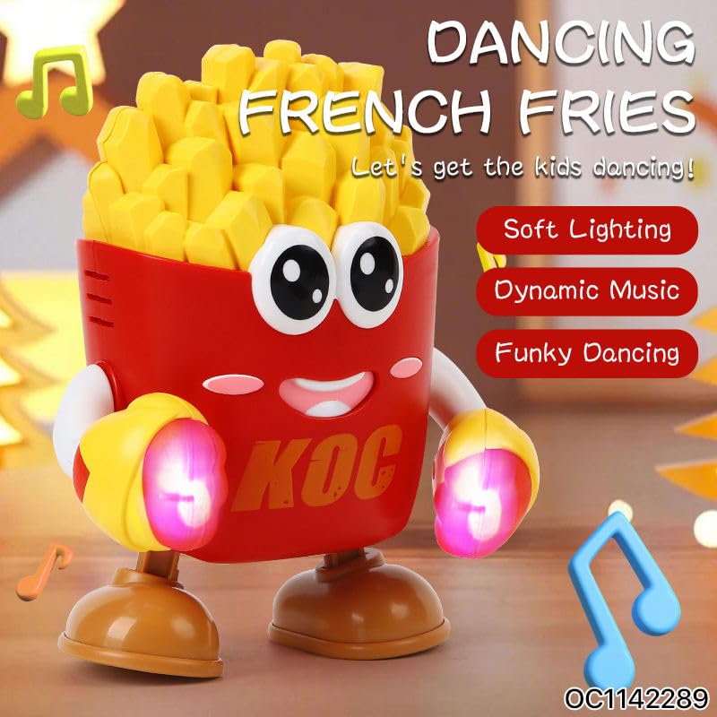 Image of WireScorts Musical Boxing French Fries Dancing Robot Toy with Music & Lights, Interactive Crawling Learning Toy with Voice Repetition for Baby, Red and Yellow