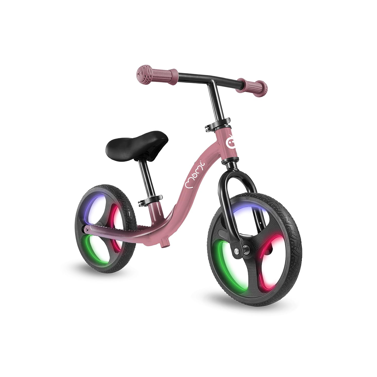 Momi Bicicletta senza pedali ISOKA per bambini 2+ anni (max 35 kg), telaio in metallo leggero 3,5 kg, regolazione altezza manubrio e sella senza attrezzi, ruote in gomma TPR con LED