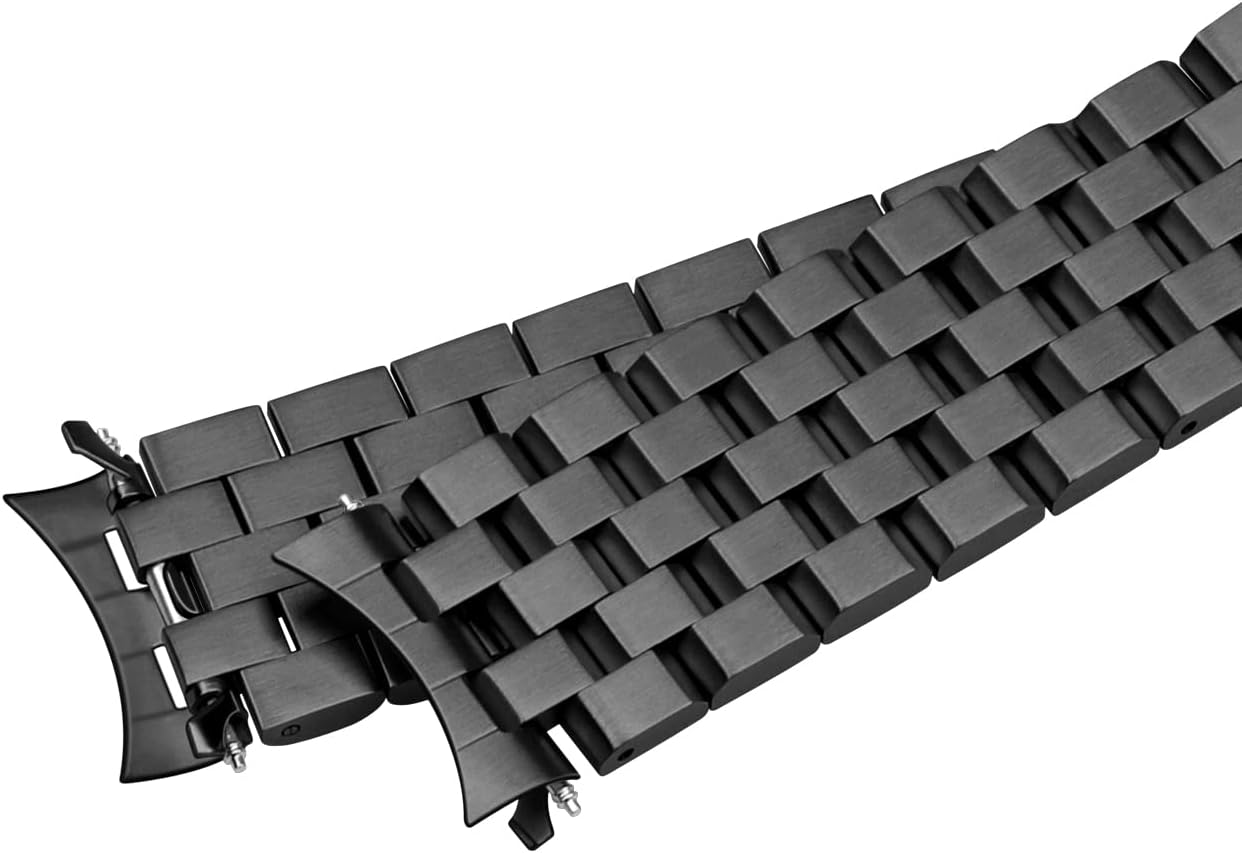 Juntan 20mm 22mm Curved Ends Watch Band Five Rows Stainless Steel Metal Replacement Bracelet Black Silver Watch Strap with Polished Folding Buckle for Men Women