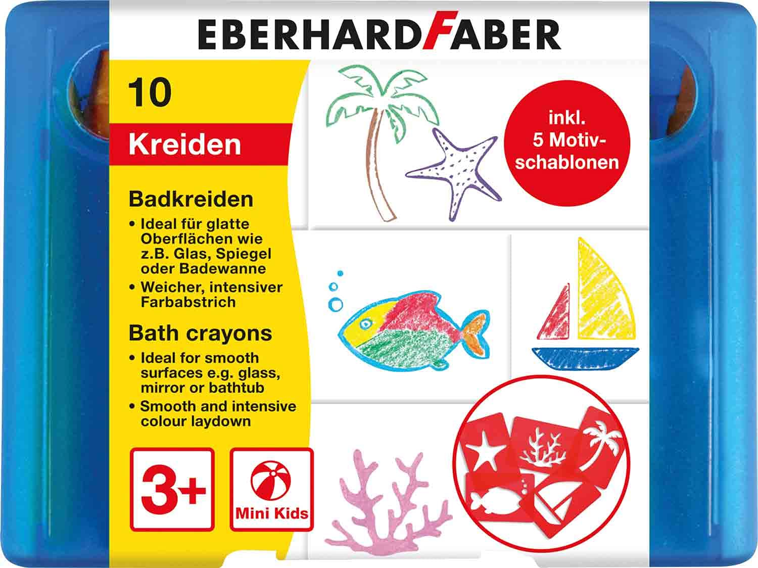 Eberhard Faber 524110 Bathroom Chalk Set, 10 Bath Pens and 5 Stencils, Washable Without Residue