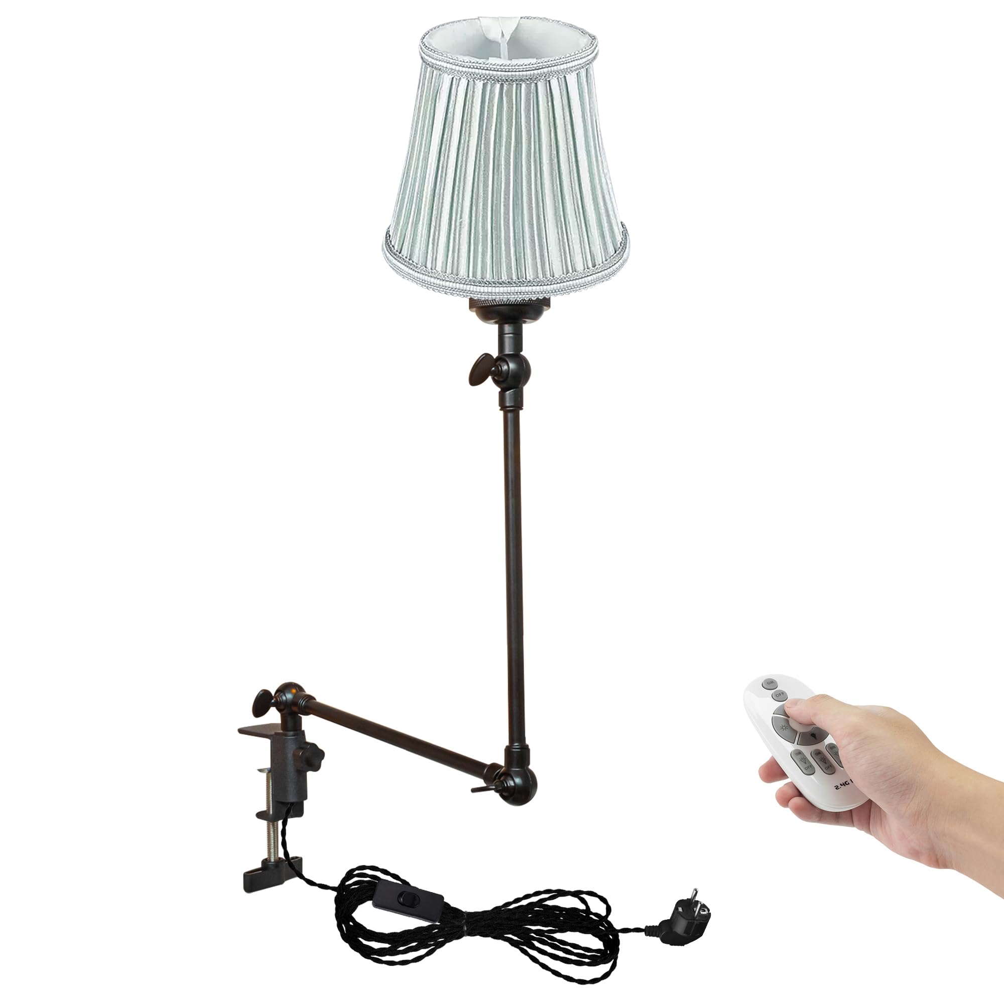 Klemmleuchte mit Fernsteuerung,1 Packung Leselampe mit 2,5 m Kabel, Dimmbar Nachttischlampe,Augenpflege Schreibtischlampe für Büro Heimgebrauch, E27 Lampenhalterung - DZ0332/19