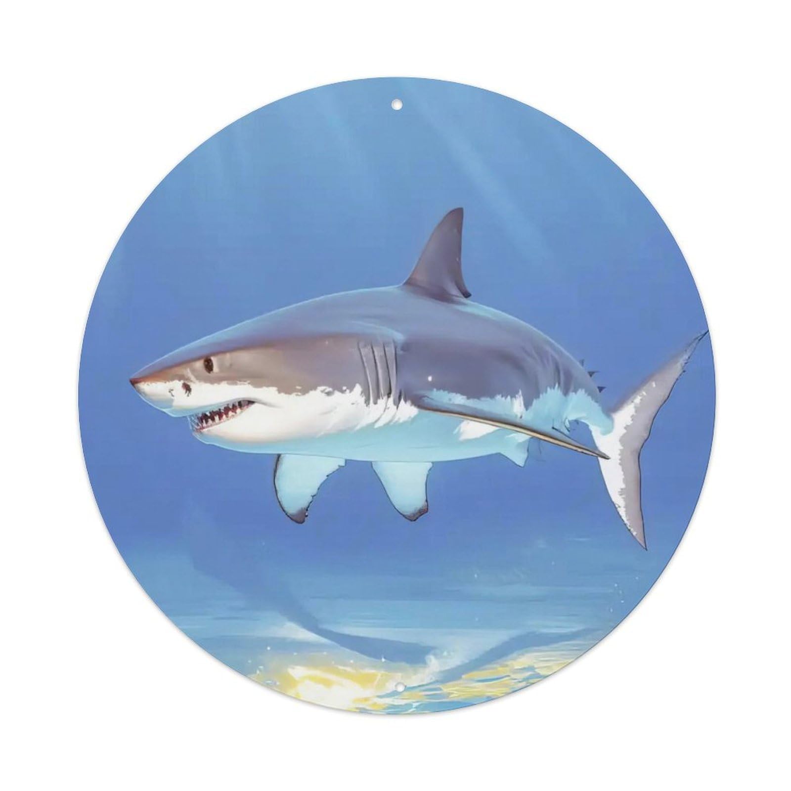 Marine Animals - Great White Shark Realistic Underwater Scene with Ocean Light Beam Vintage Metal Tin Sign Plaque Wall Decor for Cafe, Club Bar, Office, Garden Metal Poster 8x8Inch
