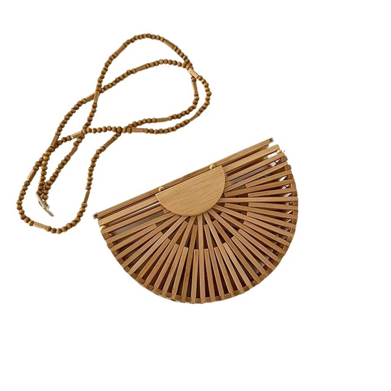 Bolsos de Paja Bolso bandolera de madera media luna for mujer, bolso paja tejido bambú for playa verano, pequeño ratán for teléfono, mini