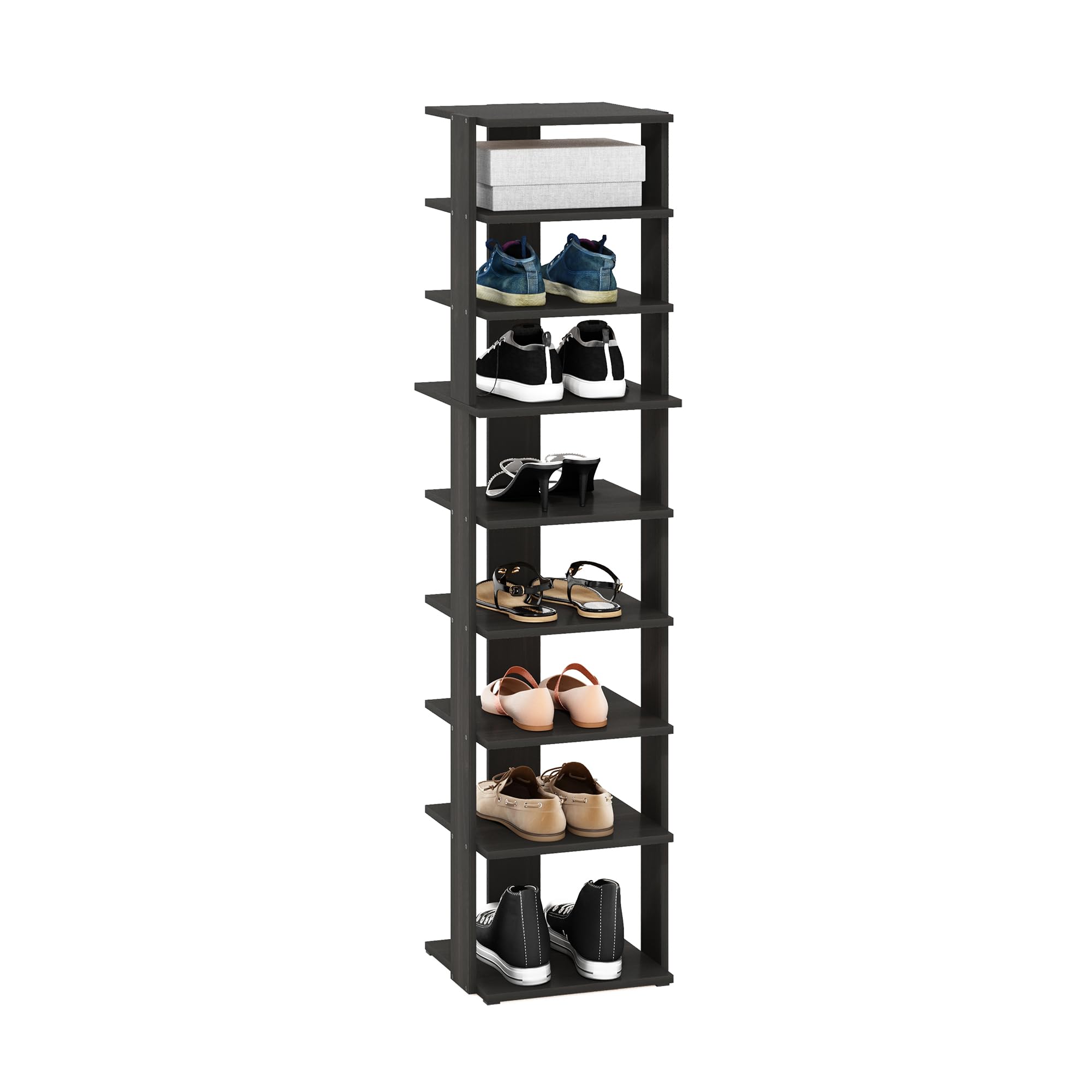 Furinno COMPACT scarpiera, a 9 ripiani organizer per scarpe, scarpiera autoportante verticale salvaspazio, 30.7 x 32.0 x 130.0 cm, per armadio ingresso, ufficio, garage, Espresso