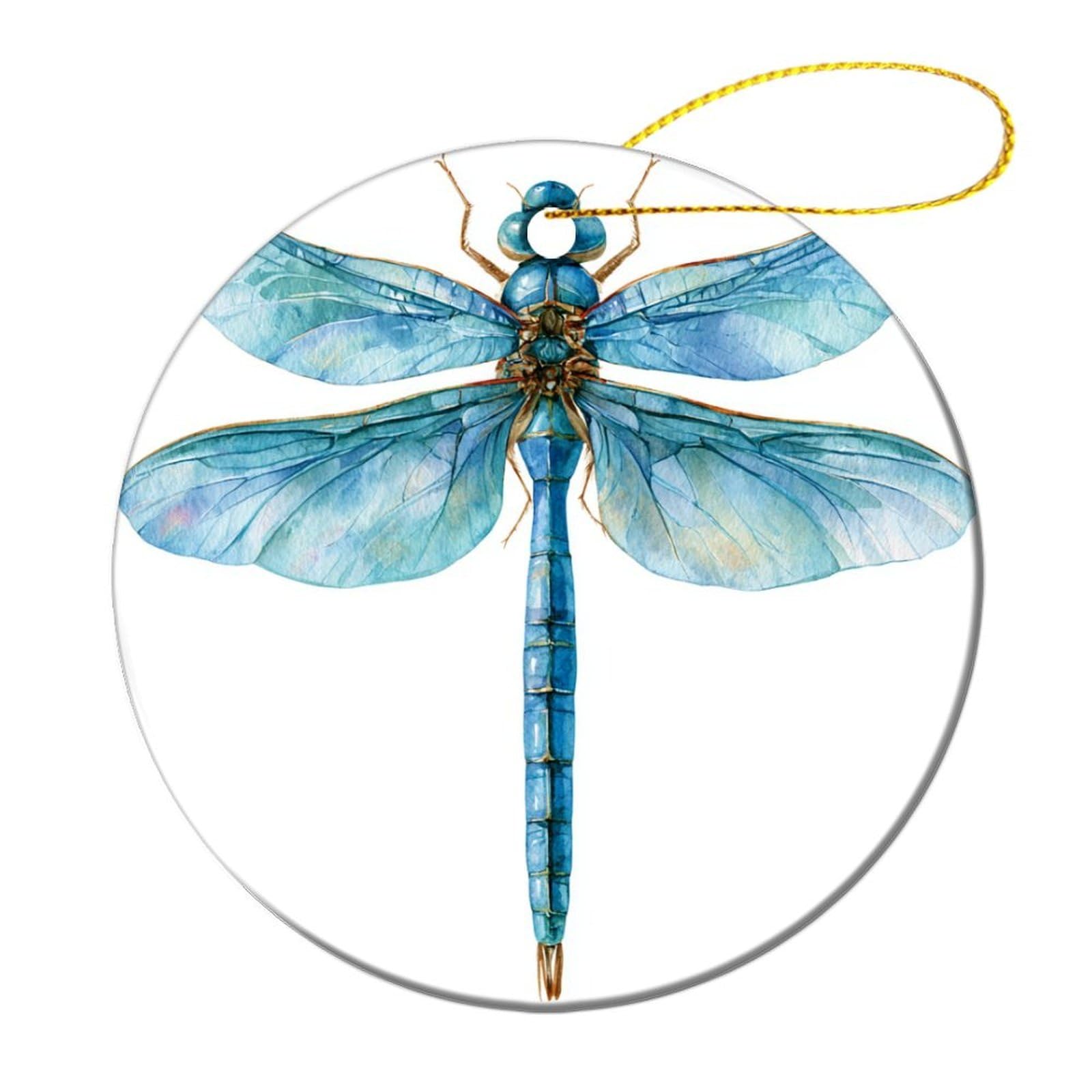 Watercolor A Dragonfly with Translucent Blue Wings Christmas Tree Hanging Ornaments,2 Pieces, 7.2CM Round Double-Sided