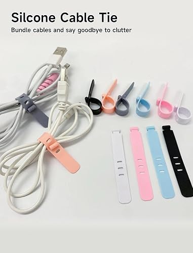 Miniatura 2 de 25 bridas de silicona para cables, lazos reutilizables para organizar cables, cinta organizadora multiusos para auriculares, computadora, cargador,