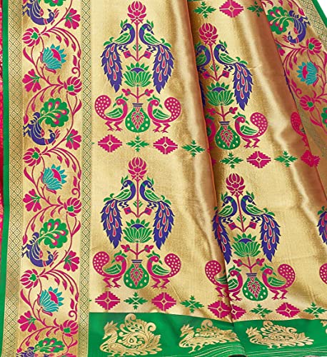 Image of Jaanvi fashion Women's Paithani Silk With Zari Jacquard Work Saree With Blouse Piece(royal-paithani-pink-green)