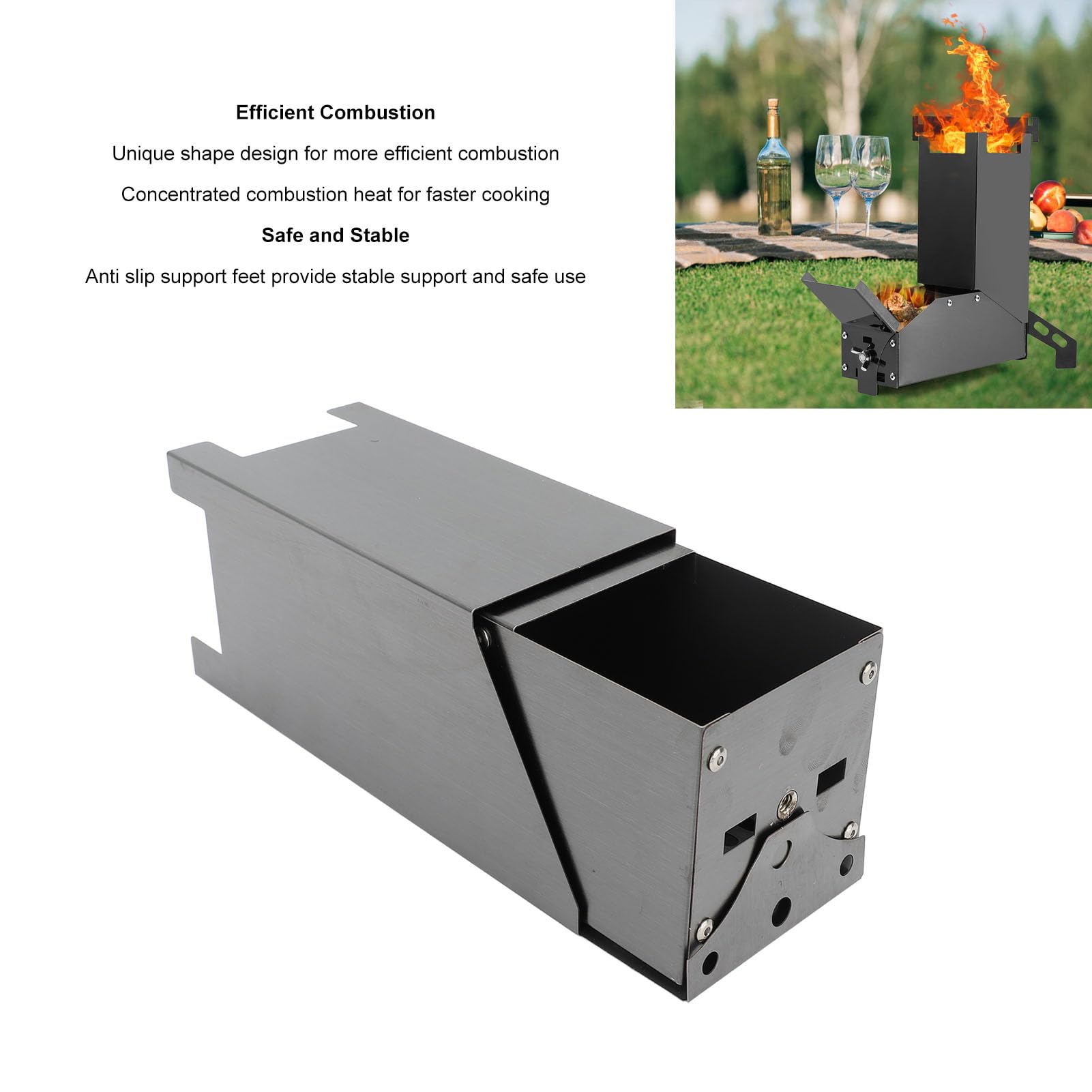 Poêle à Bois Portatif D'acier Inoxydable, Poêle Pliant Compact Efficace pour le Camping Randonnée Barbecue, Pieds de Support